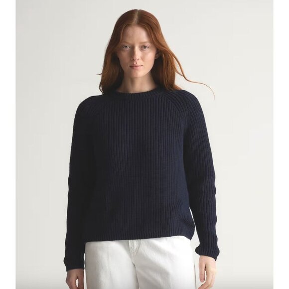 Quince Sweaters - Quince 100% Organic Cotton Fisherman Crew Sweater Navy Size Medium
